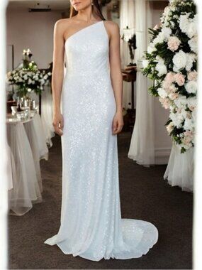 New Jenny Yoo x BHLDN Zara 1-Shoulder Sequins 2 XS Off White Column Wedding Gown